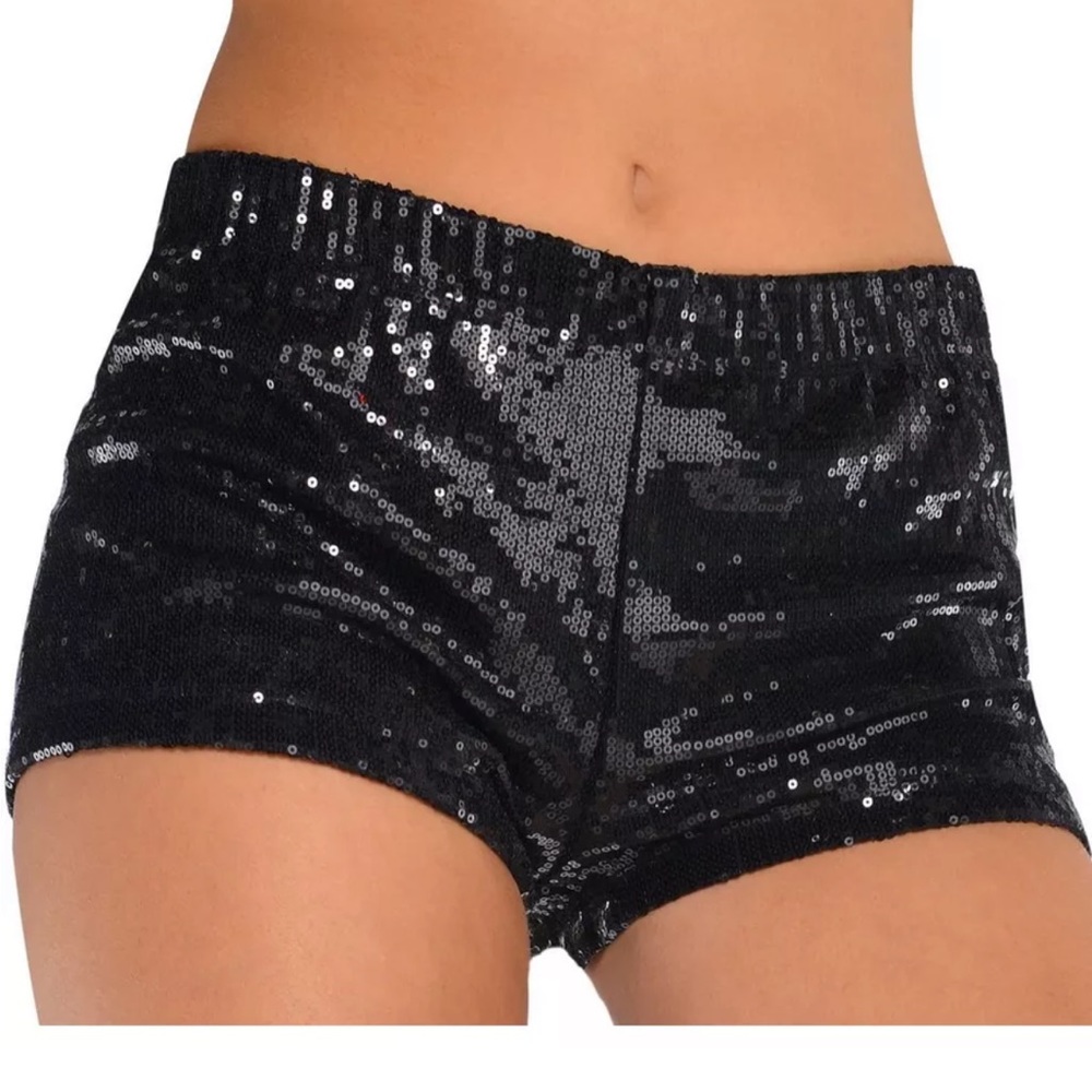 Black sequin hot pant shorts - medium